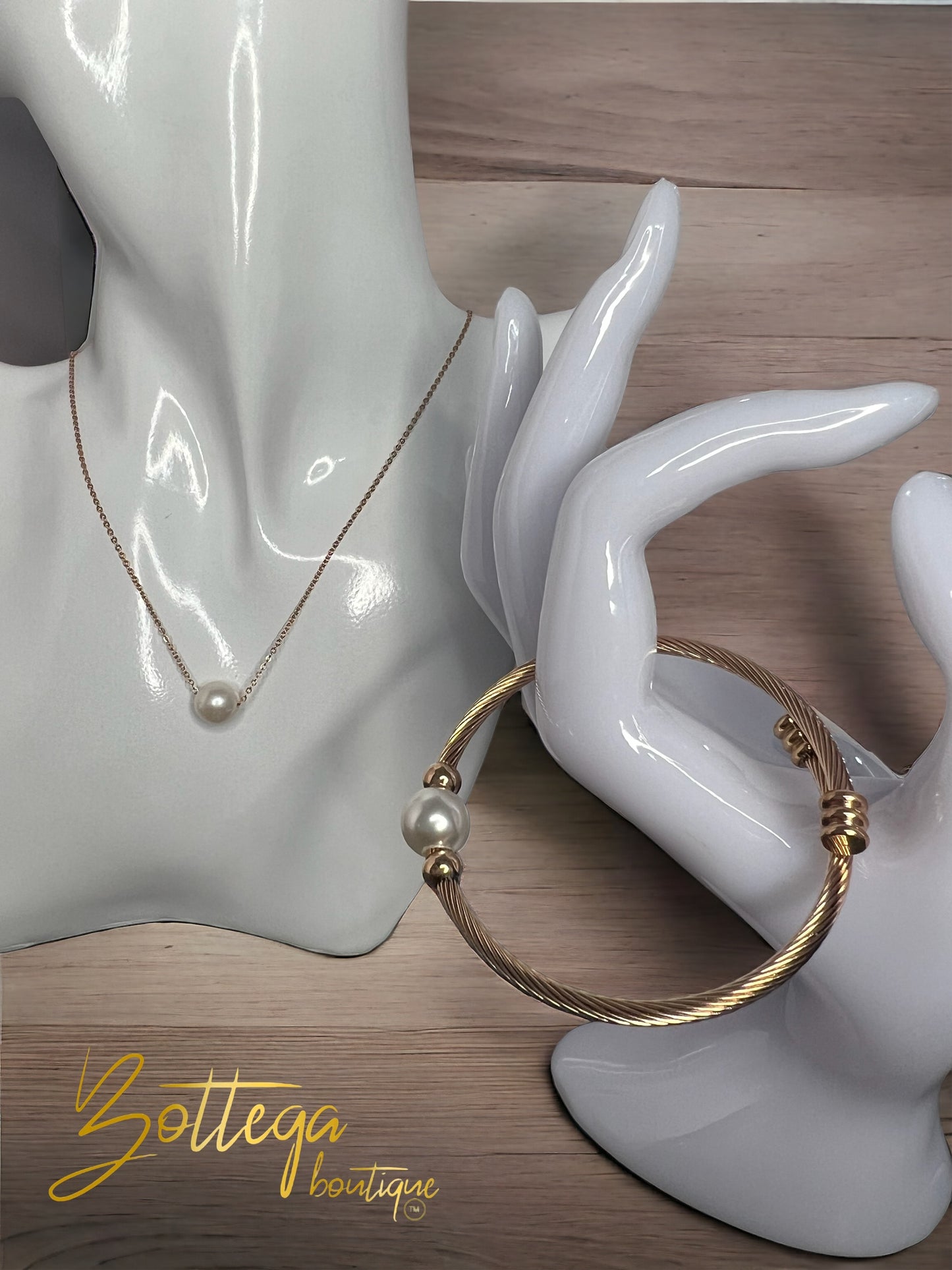 Pearl Chain & Marine Bangle Set / Gold, Silver & Rose Gold