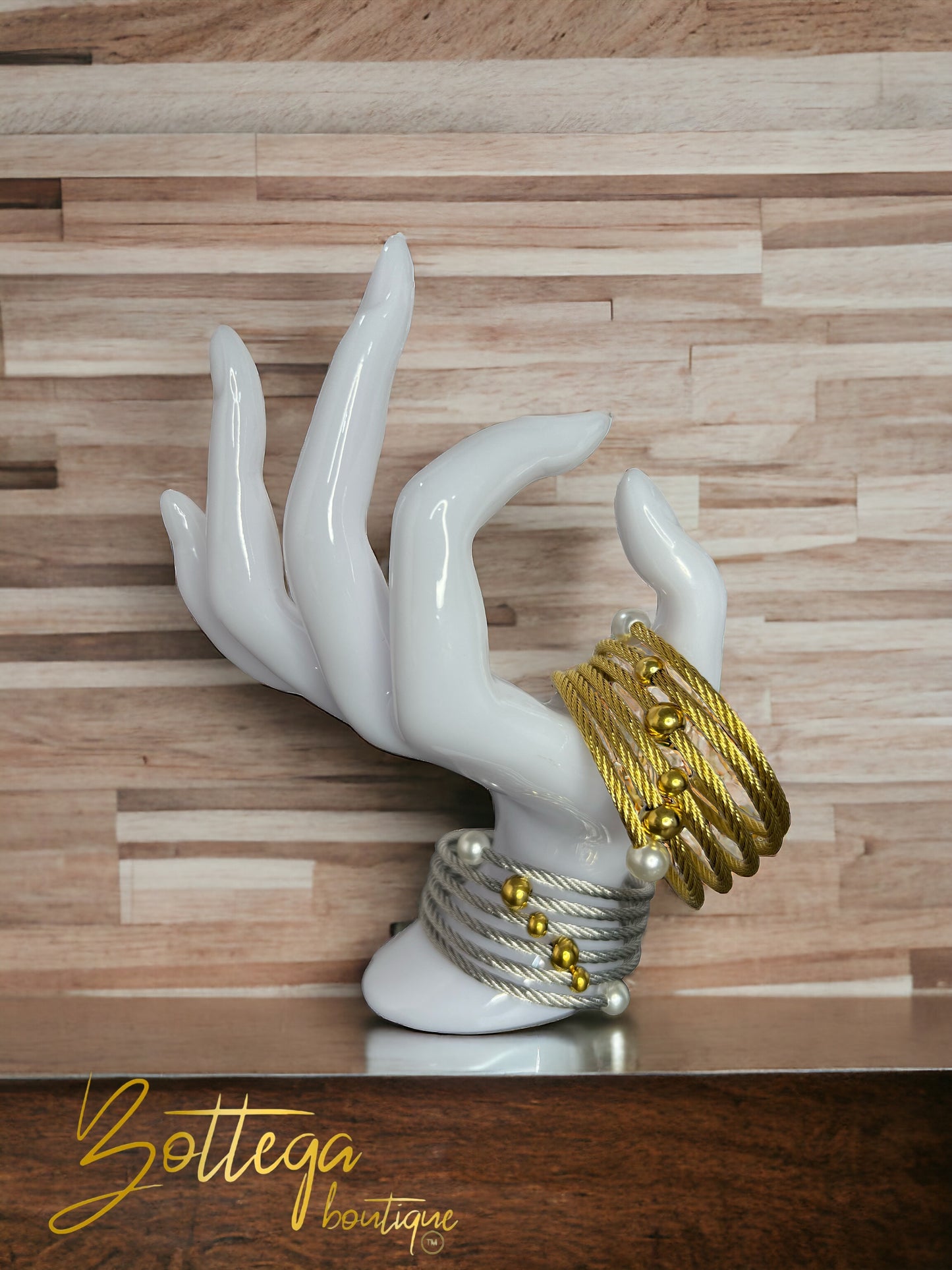 Pearl & Bids Marine Bangle / Gold & Silver