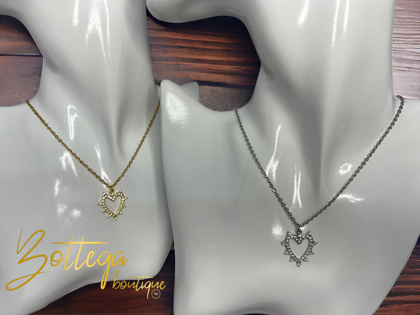 Rhinestone Heart Chain / Gold & Silver