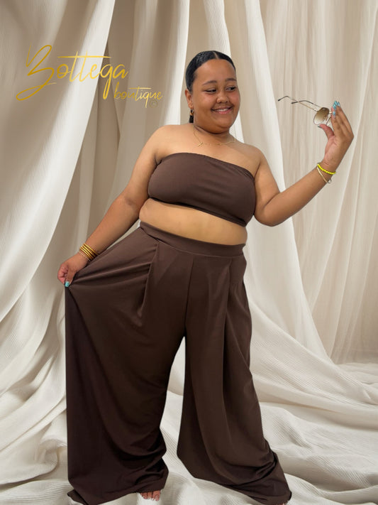 Strapless Palazo Brown Set