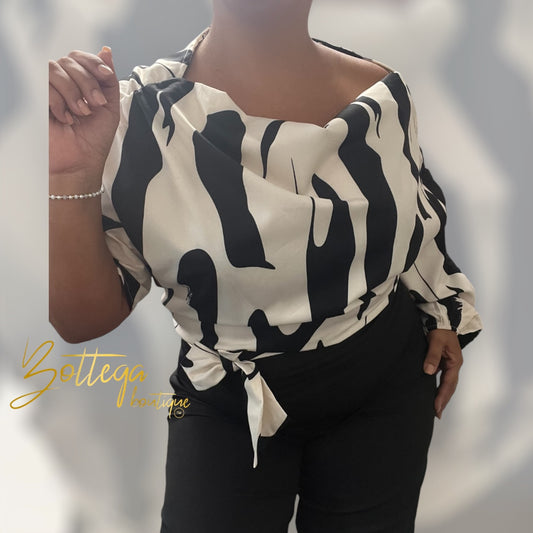 Elegant Printed Set, Off-Shoulder Top, Front Bow